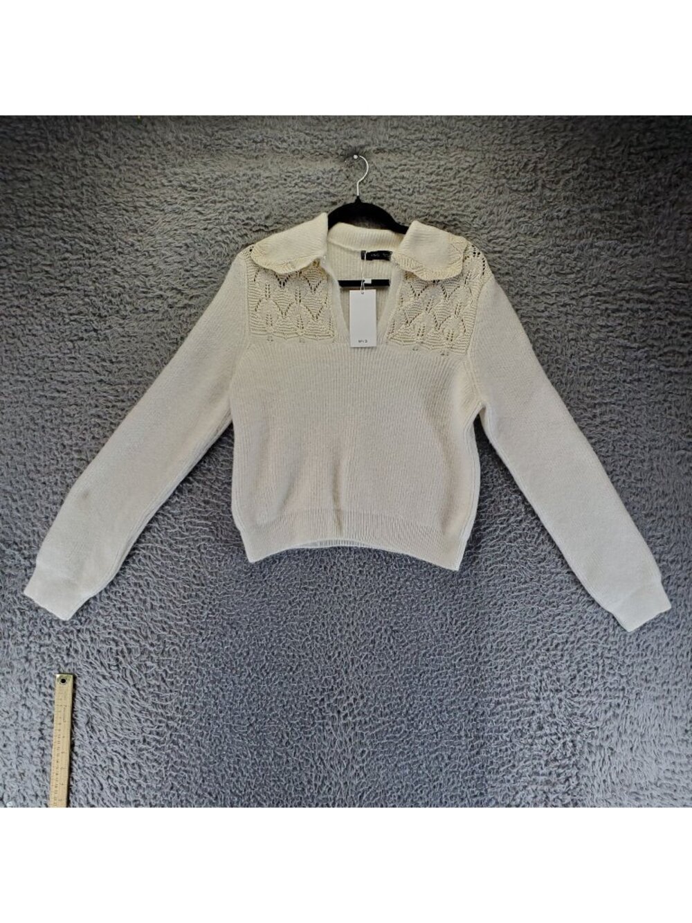 Mango Sweater Womens Medium Ivory Lace Collar Knit Acrylic Blend Pullover *NWT*
